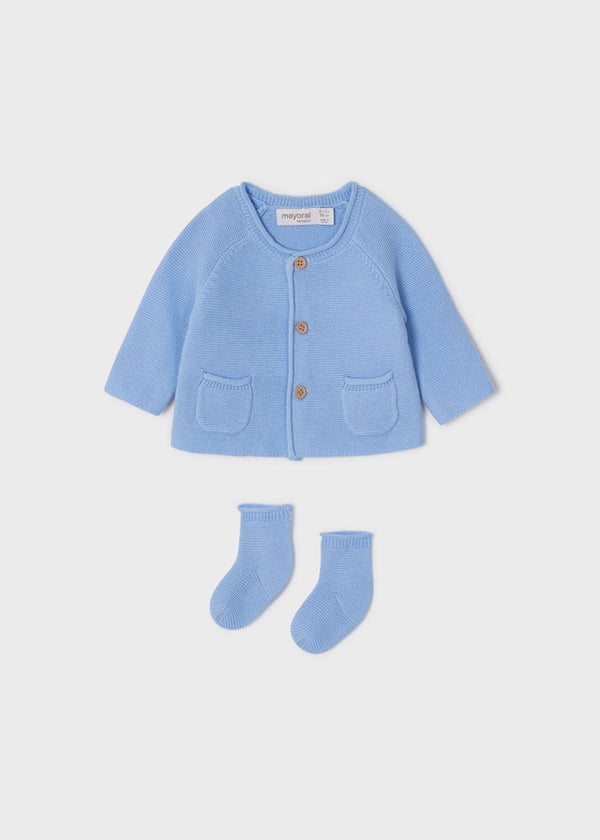 ECOFRIENDS cotton cardigan with socks for baby girl dream blue