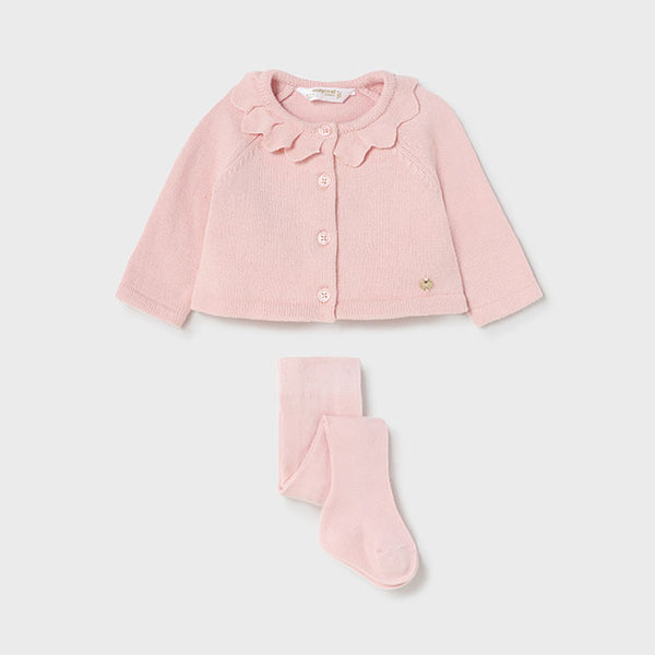 Long tricot cardigan with baby tights ECOFRIENDS 02394 Pink
