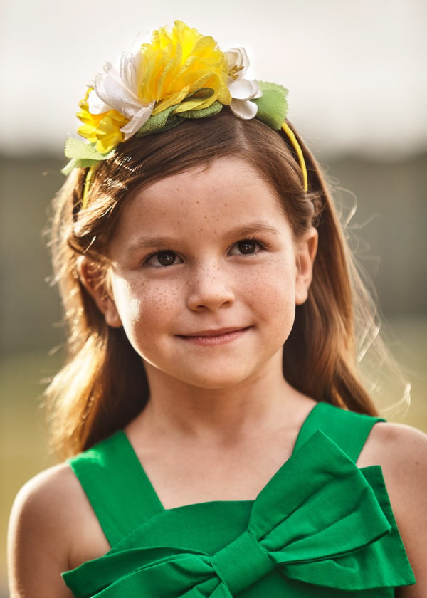 Mimosa girl headband with floral application 10485