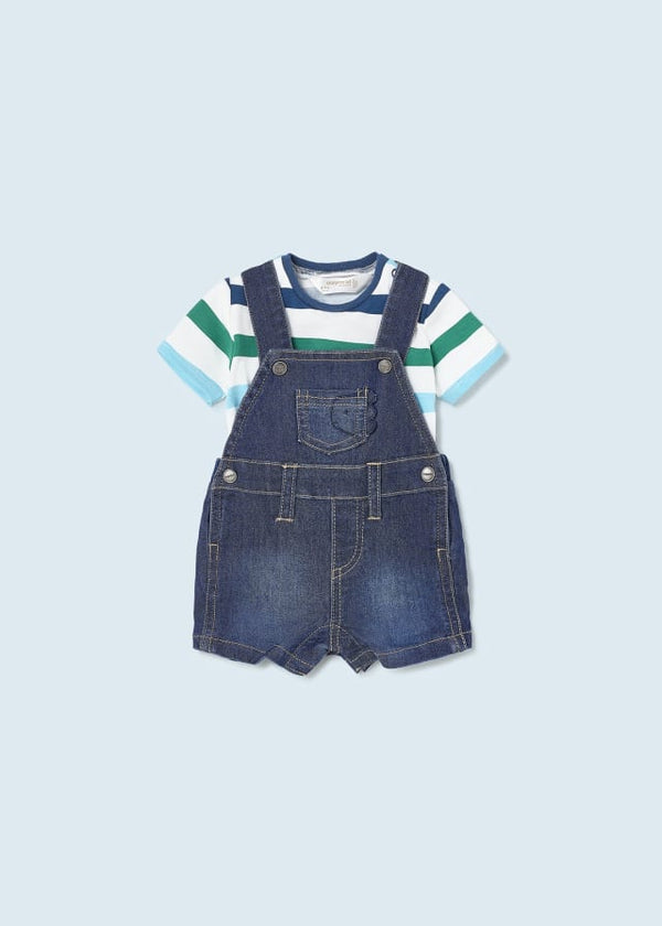 Completo salopette jeans in cotone neonato