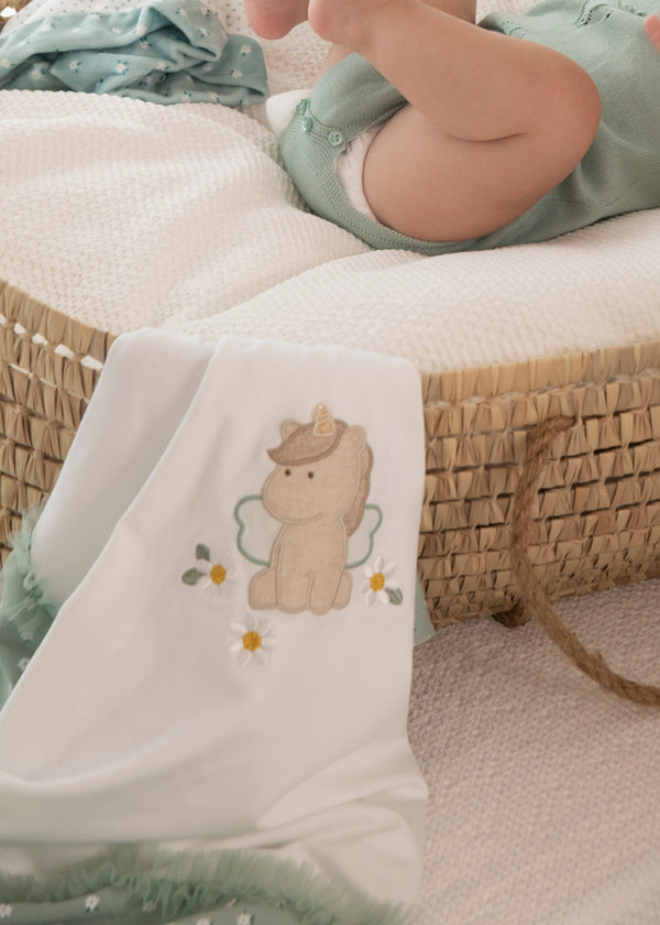 Embroidered sustainable cotton cover for baby girl 9250 aqua