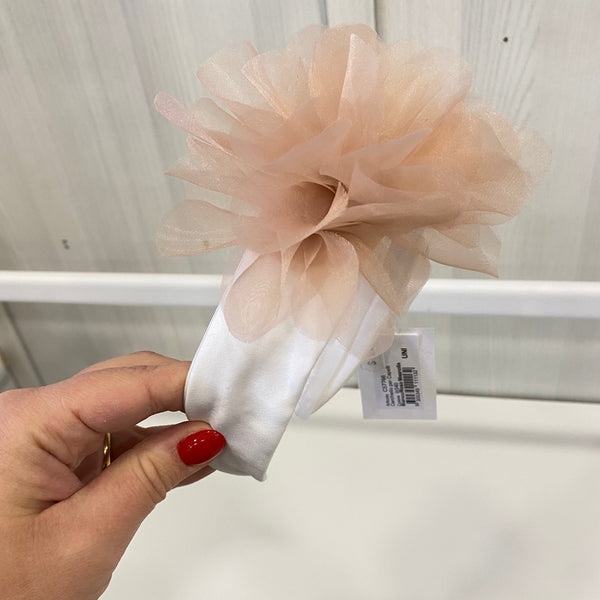 Headband in satin and white/pink tulle