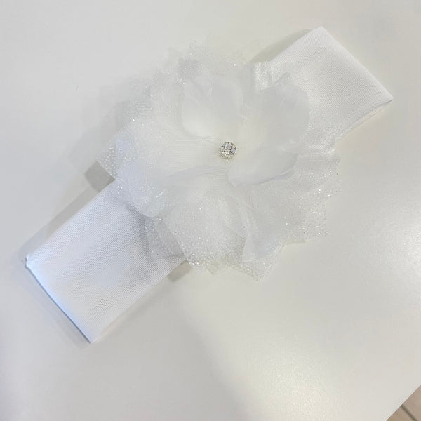 Headband with large white flower and Swarovski p23