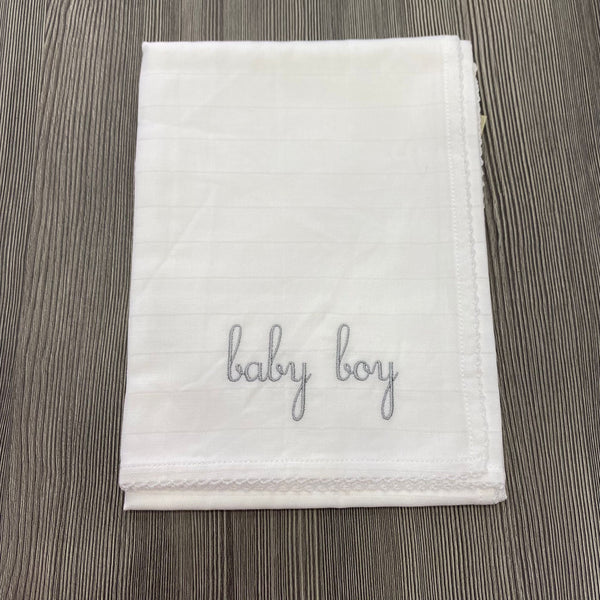 Cotton cloth embroidered with gray Baby Boy lettering