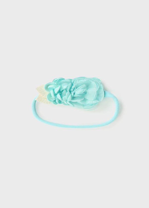Elastic band with floral application for baby girl 10423 aqua