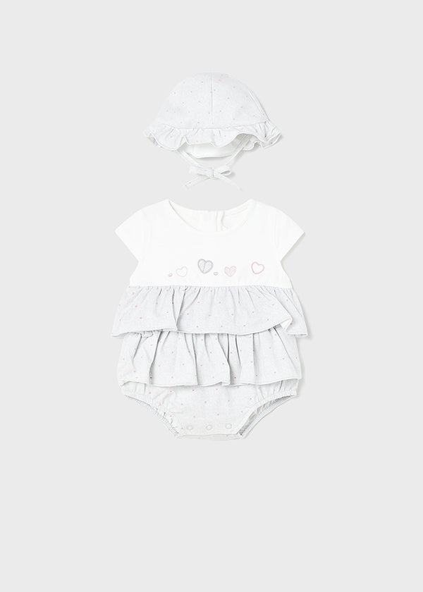 Sustainable cotton short romper with baby hat 1604 