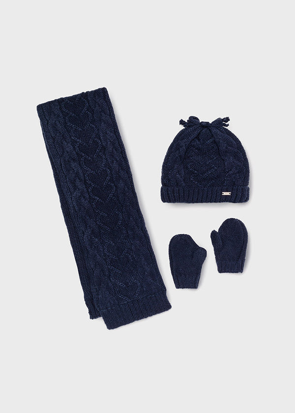 Set cappello e sciarpa e manopole neonata