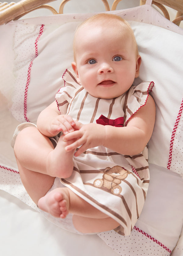 Dress with sustainable cotton print baby girl 1803 cream 